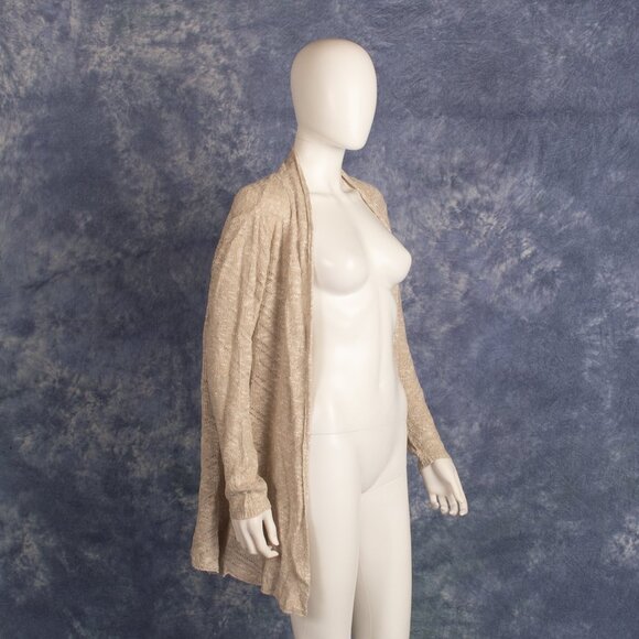 Eileen Fisher Cream Open Cardigan Italian Yarn Sz M Linen Blend - Picture 2 of 4